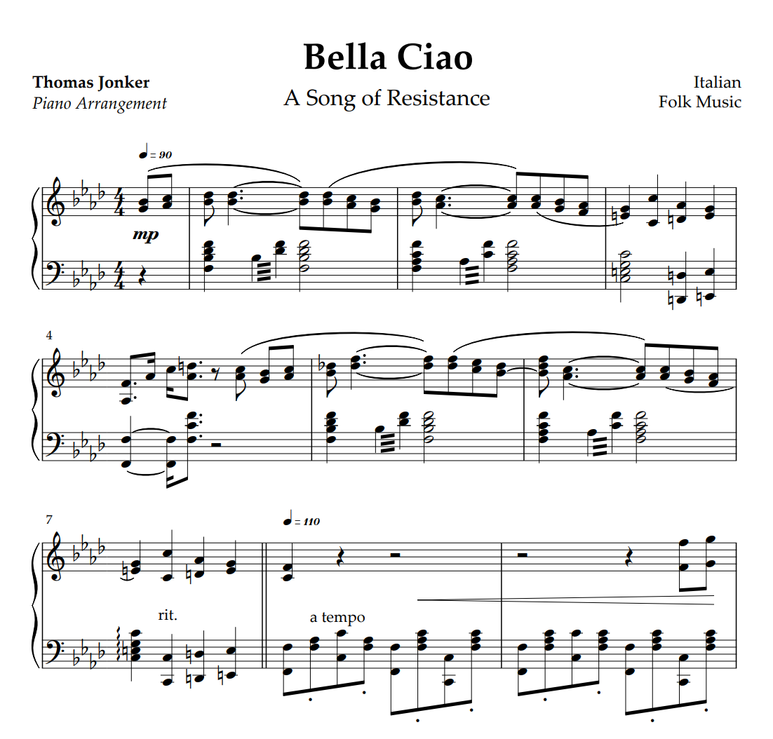 Songs of Rebellion - Piano Sheet Music Collection (Bella Ciao, Dark Is The Night & More)